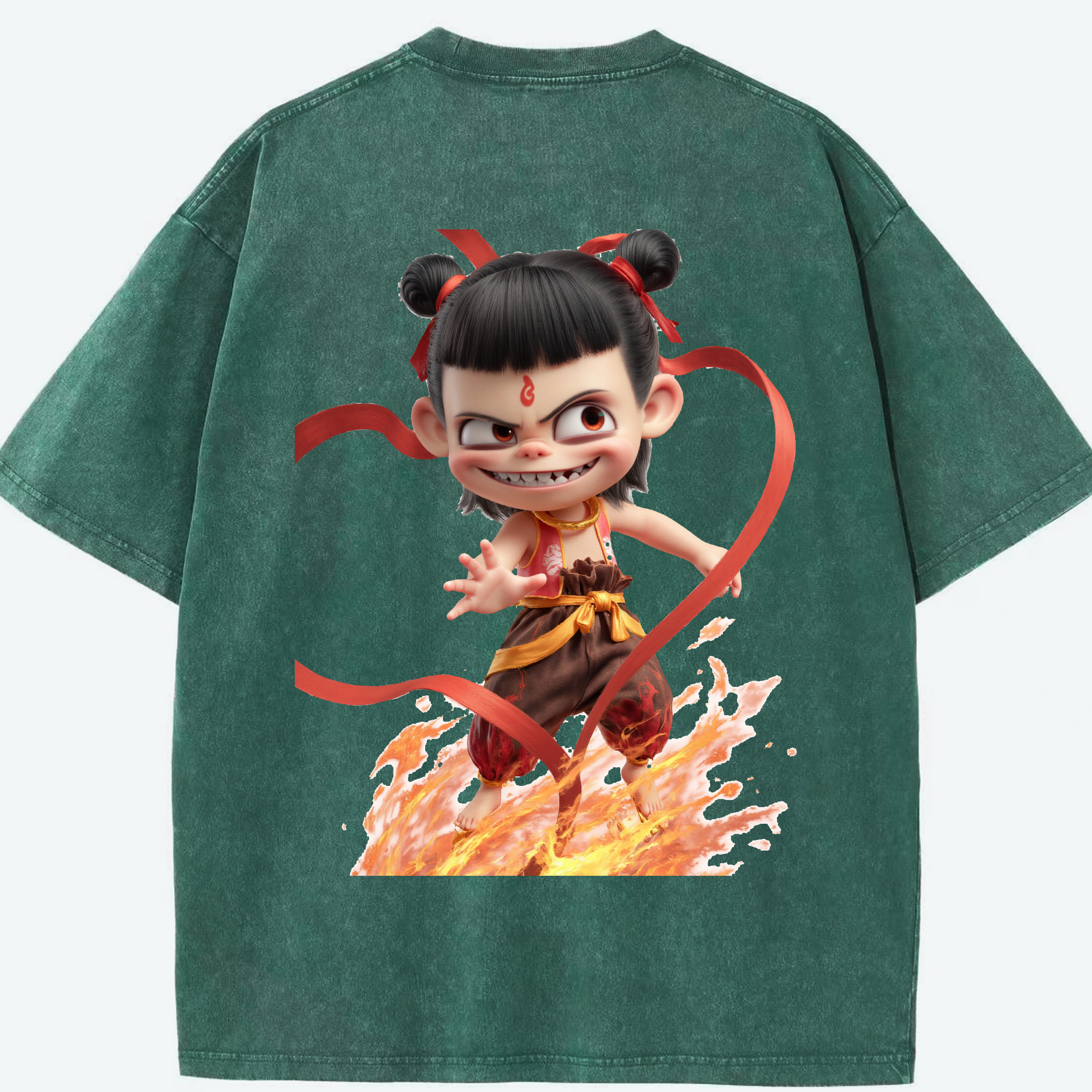 （画像用） Ne Zha 2 ナタ 魔童の大暴れ 綿100% ヴィンテージ風 半袖Tシャツ（背面プリント）